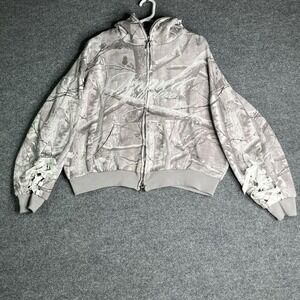 Named Collective Hoodie S/M Camouflage Zip Up Bow Lace Grey Oversized Double Zip